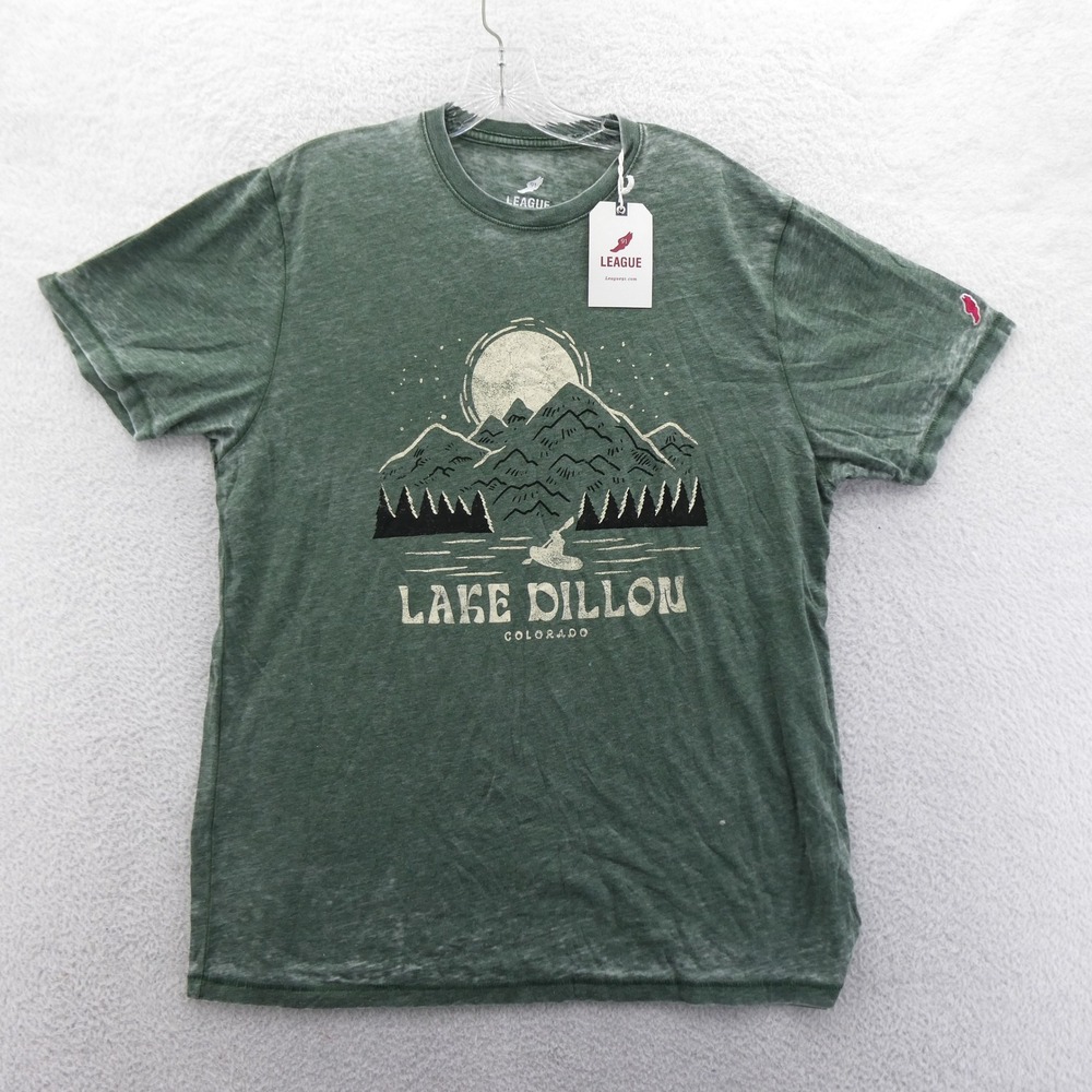 League Shirt Womens Large Lake Dillon Colorado Green Burnout Mountain Graphic